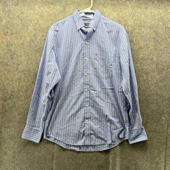 Izod Shirt Men Small Adult Blue Casual Button Down Striped Premium Essentials - Picture 1 of 13